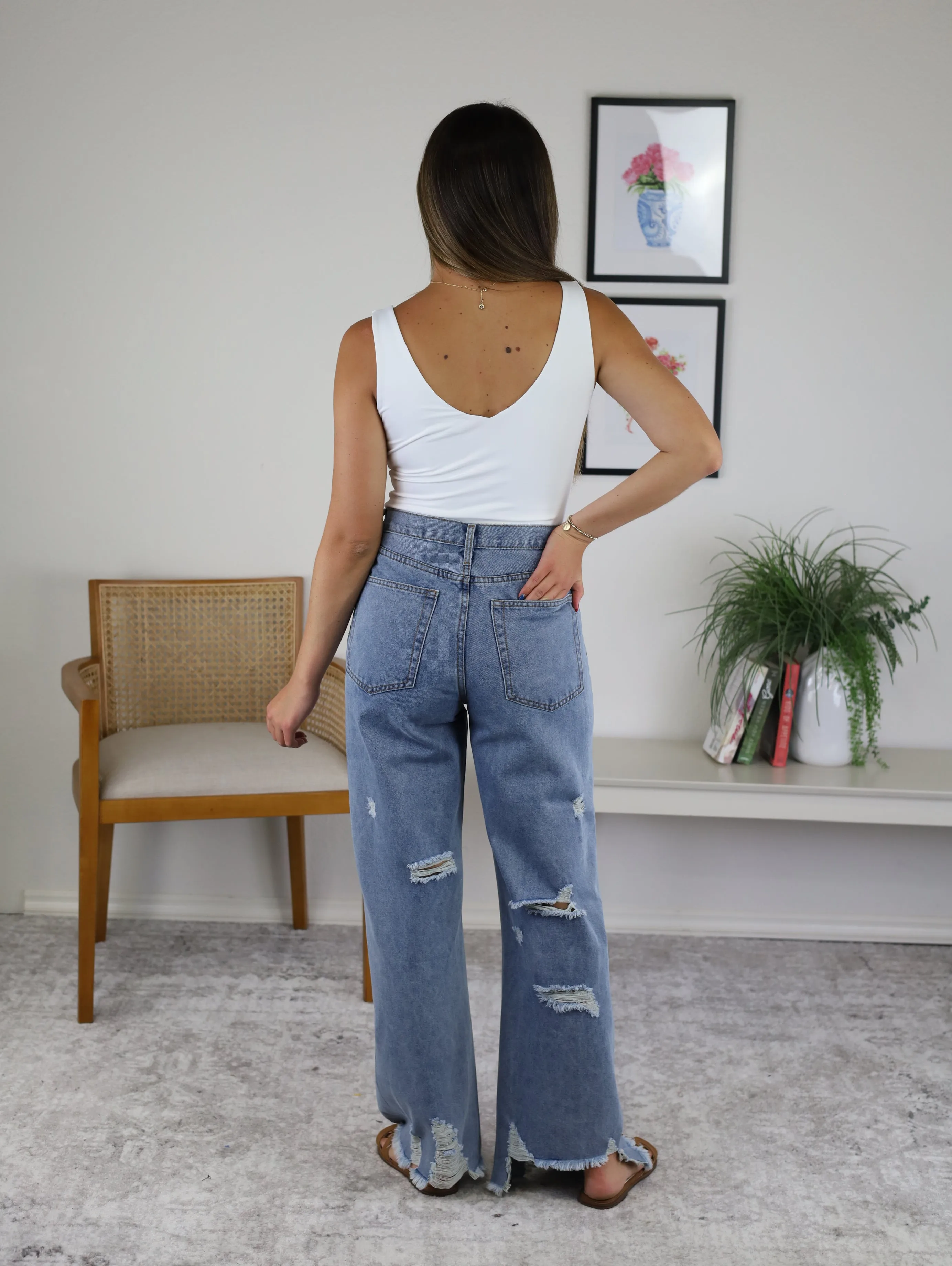 Mid Rise Distressed Denim Jeans - Sale