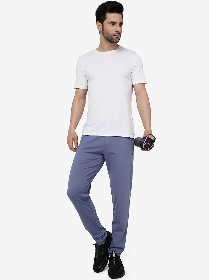 Moon Light Blue Solid Slim Fit Track Pant | JadeBlue