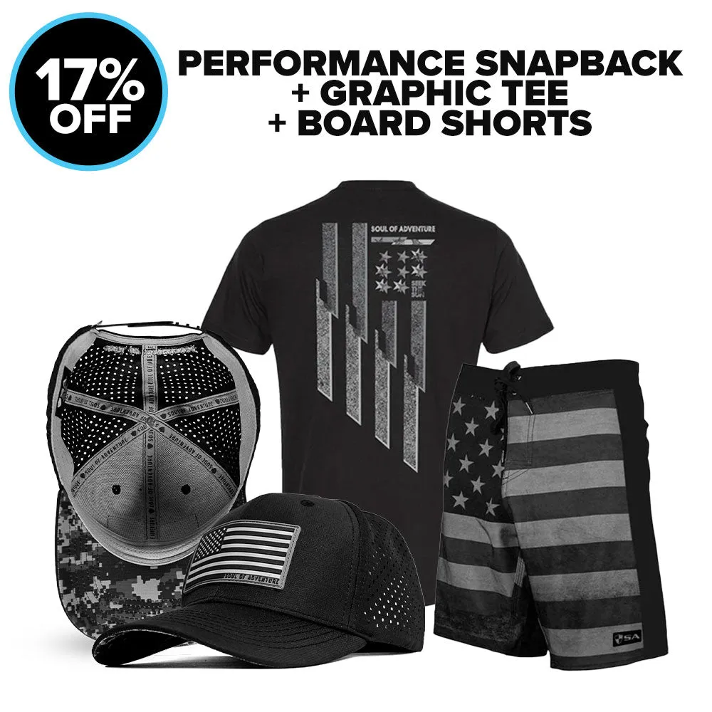 PERFORMANCE SNAPBACK   GRAPHIC TEES   BOARD SHORTS