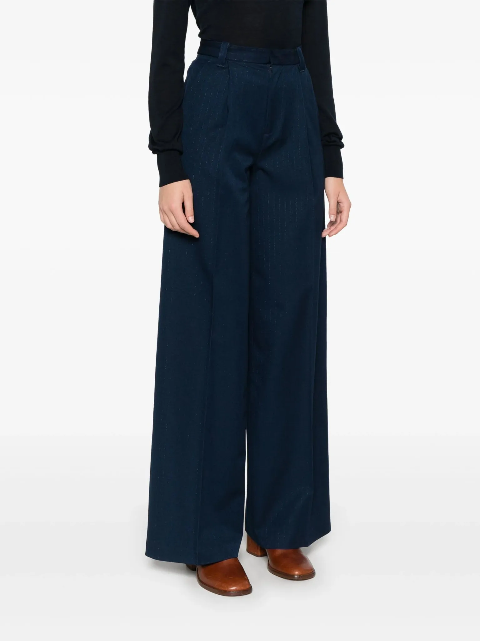 pinstripe wide-leg trousers