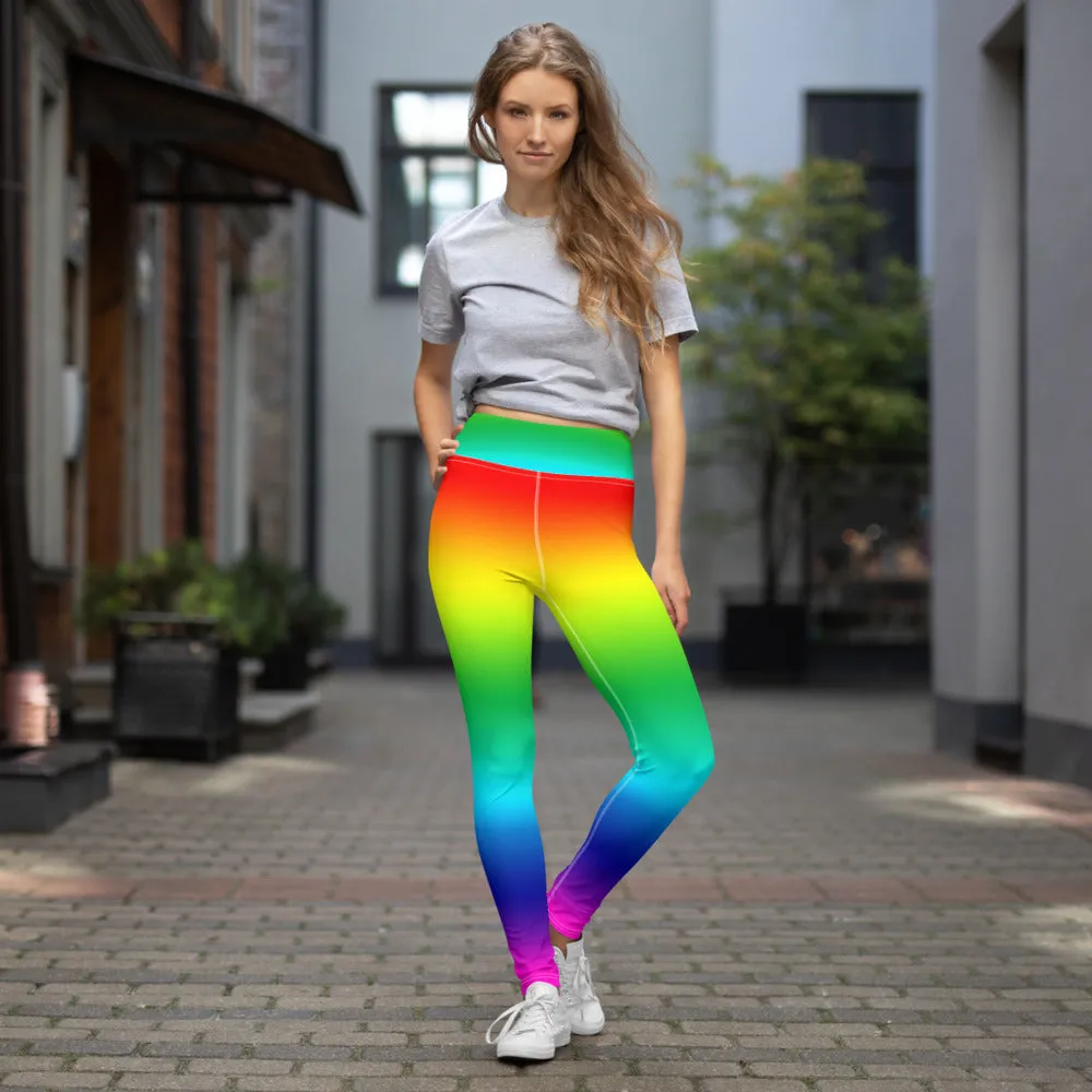 Rainbow Women's Yoga Leggings, Gay Pride Premium Workout Long Tights-Made in USA/EU