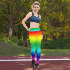 Rainbow Women's Yoga Leggings, Gay Pride Premium Workout Long Tights-Made in USA/EU