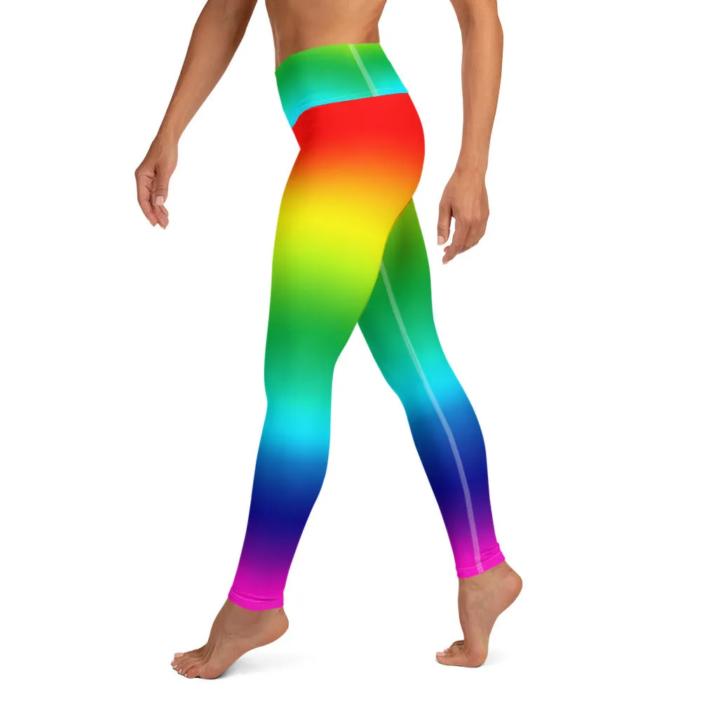 Rainbow Women's Yoga Leggings, Gay Pride Premium Workout Long Tights-Made in USA/EU