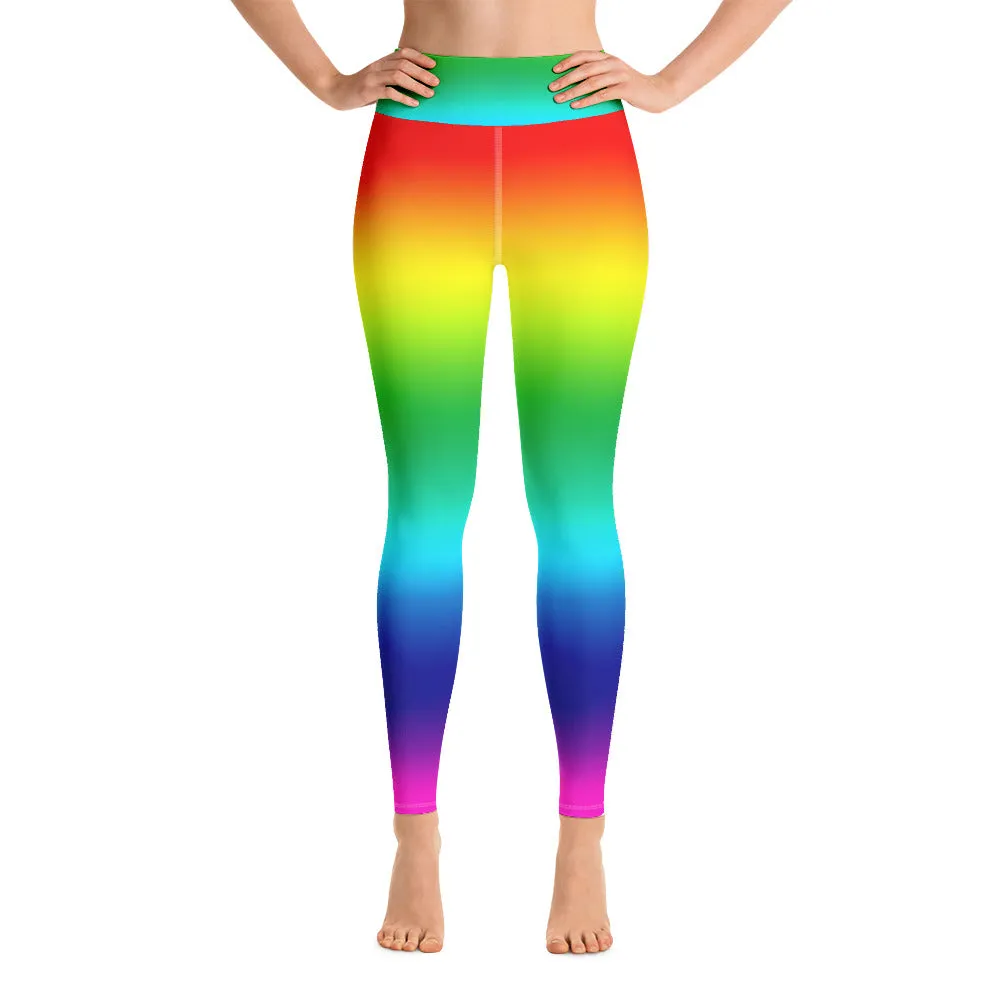 Rainbow Women's Yoga Leggings, Gay Pride Premium Workout Long Tights-Made in USA/EU