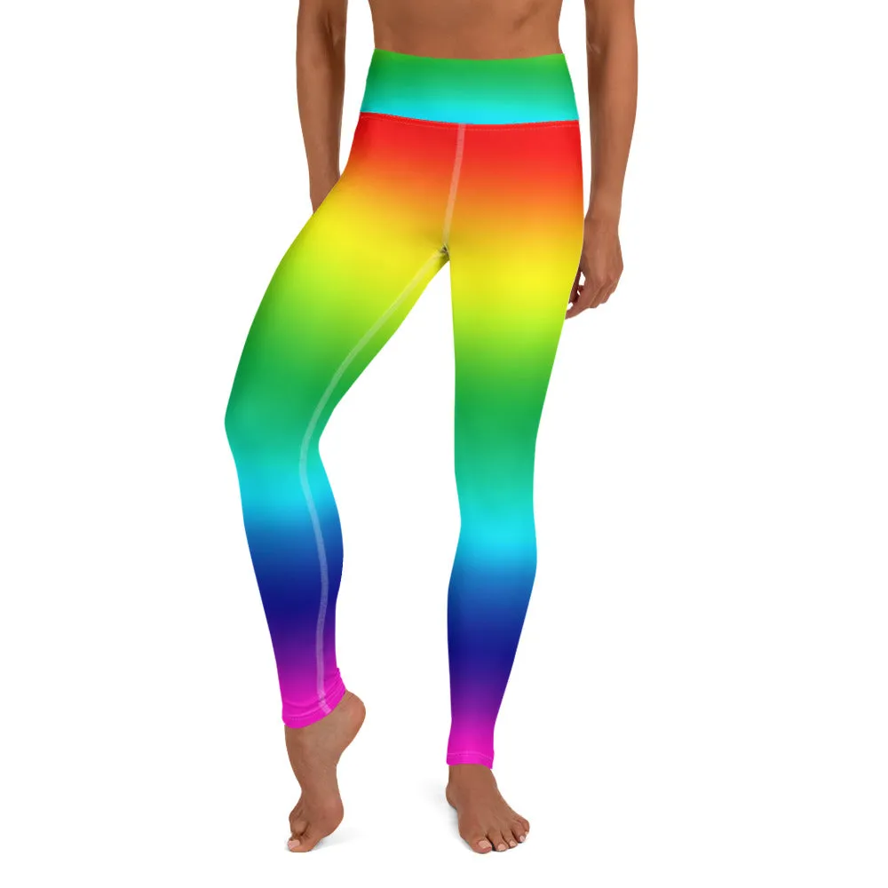 Rainbow Women's Yoga Leggings, Gay Pride Premium Workout Long Tights-Made in USA/EU