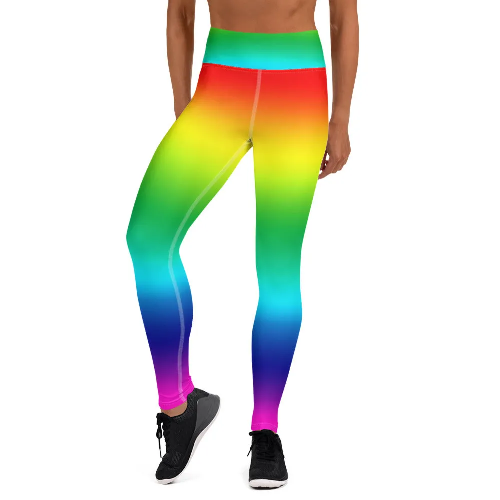 Rainbow Women's Yoga Leggings, Gay Pride Premium Workout Long Tights-Made in USA/EU