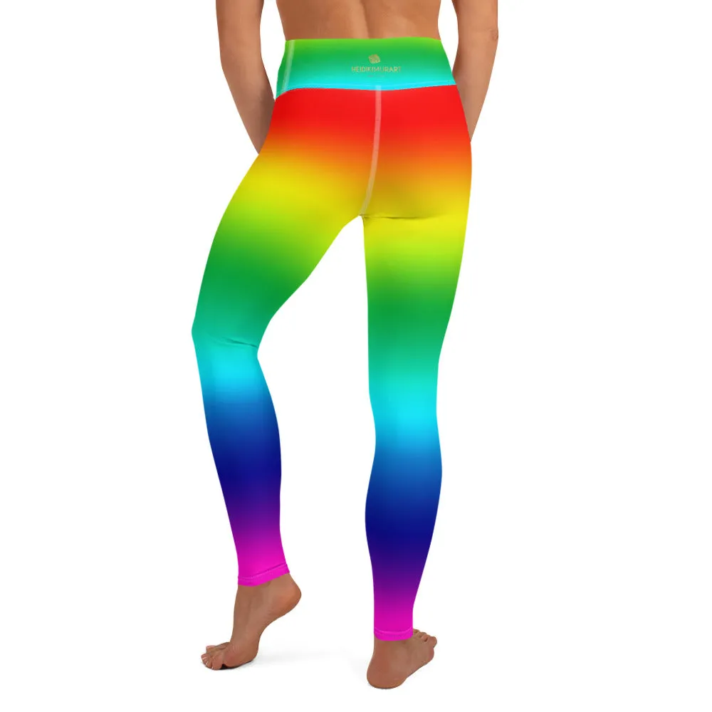 Rainbow Women's Yoga Leggings, Gay Pride Premium Workout Long Tights-Made in USA/EU