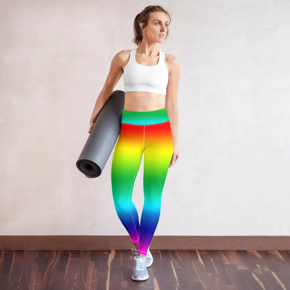 Rainbow Women's Yoga Leggings, Gay Pride Premium Workout Long Tights-Made in USA/EU