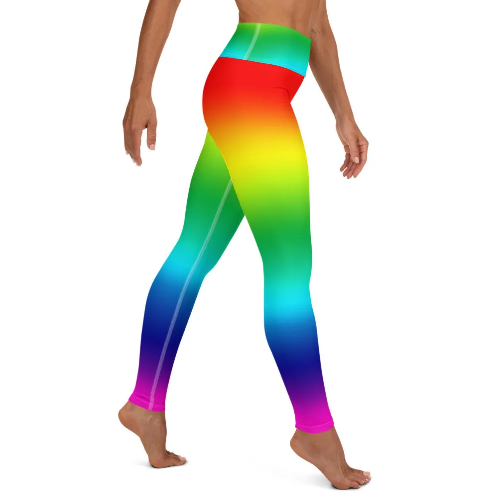 Rainbow Women's Yoga Leggings, Gay Pride Premium Workout Long Tights-Made in USA/EU