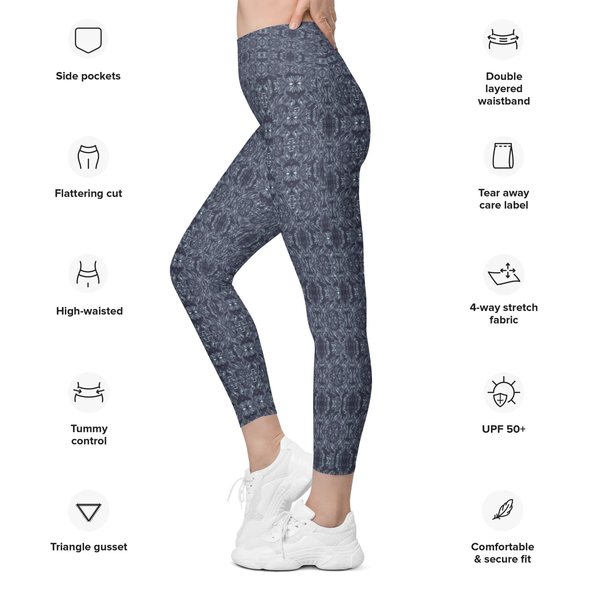 Recursia Bohemian Dream Leggings With Pockets In Blue