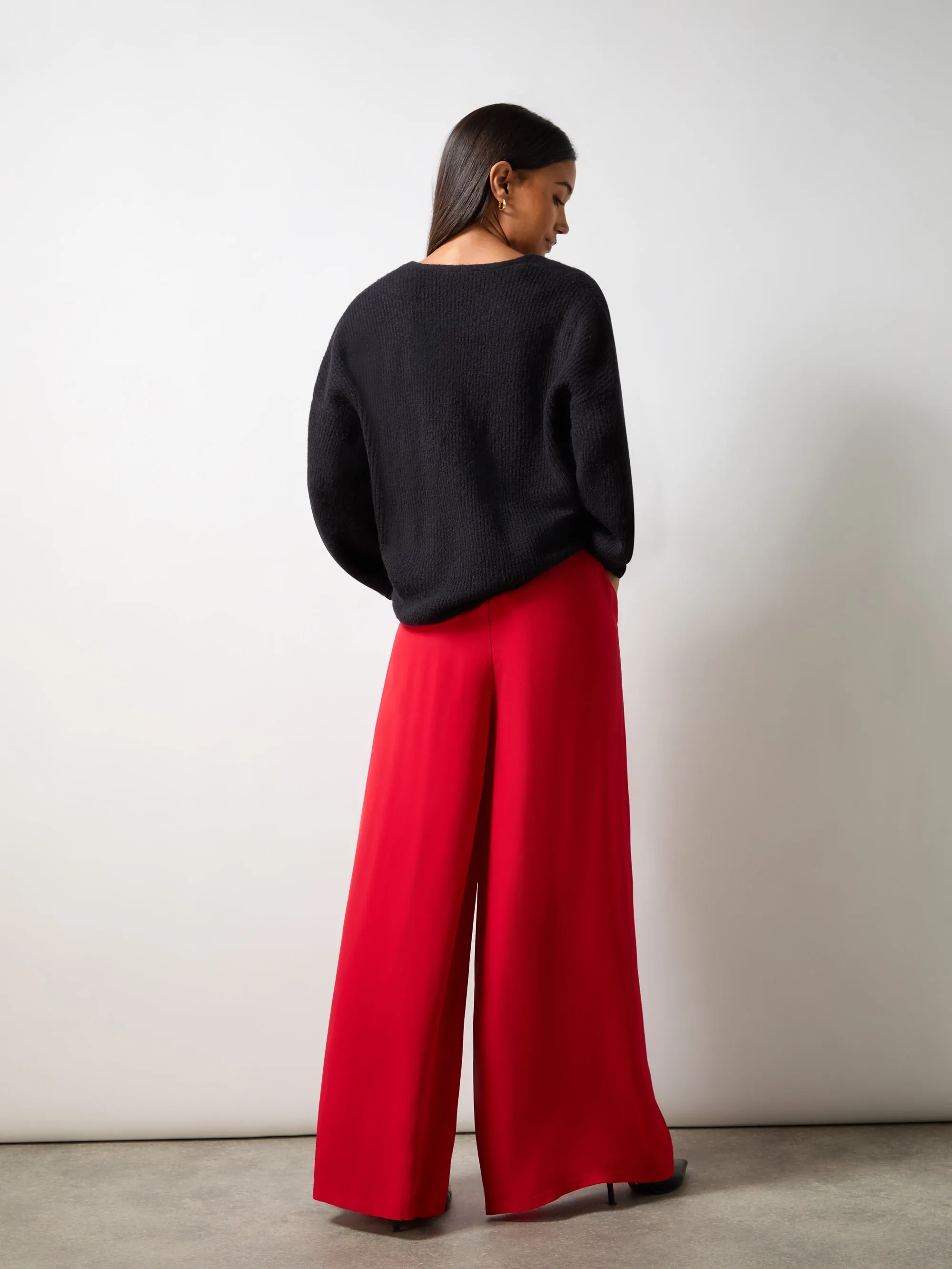 Red Crepe Wide Leg Trouser