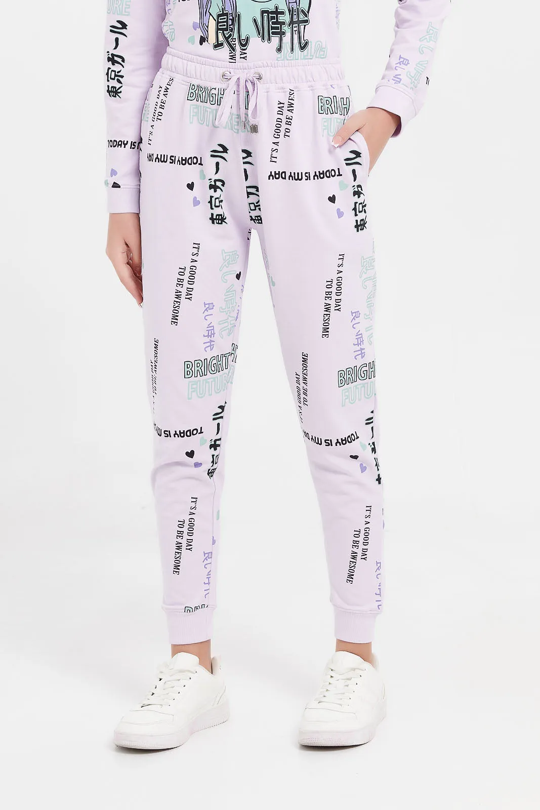 Senior Girls Purple Printed Track Pants