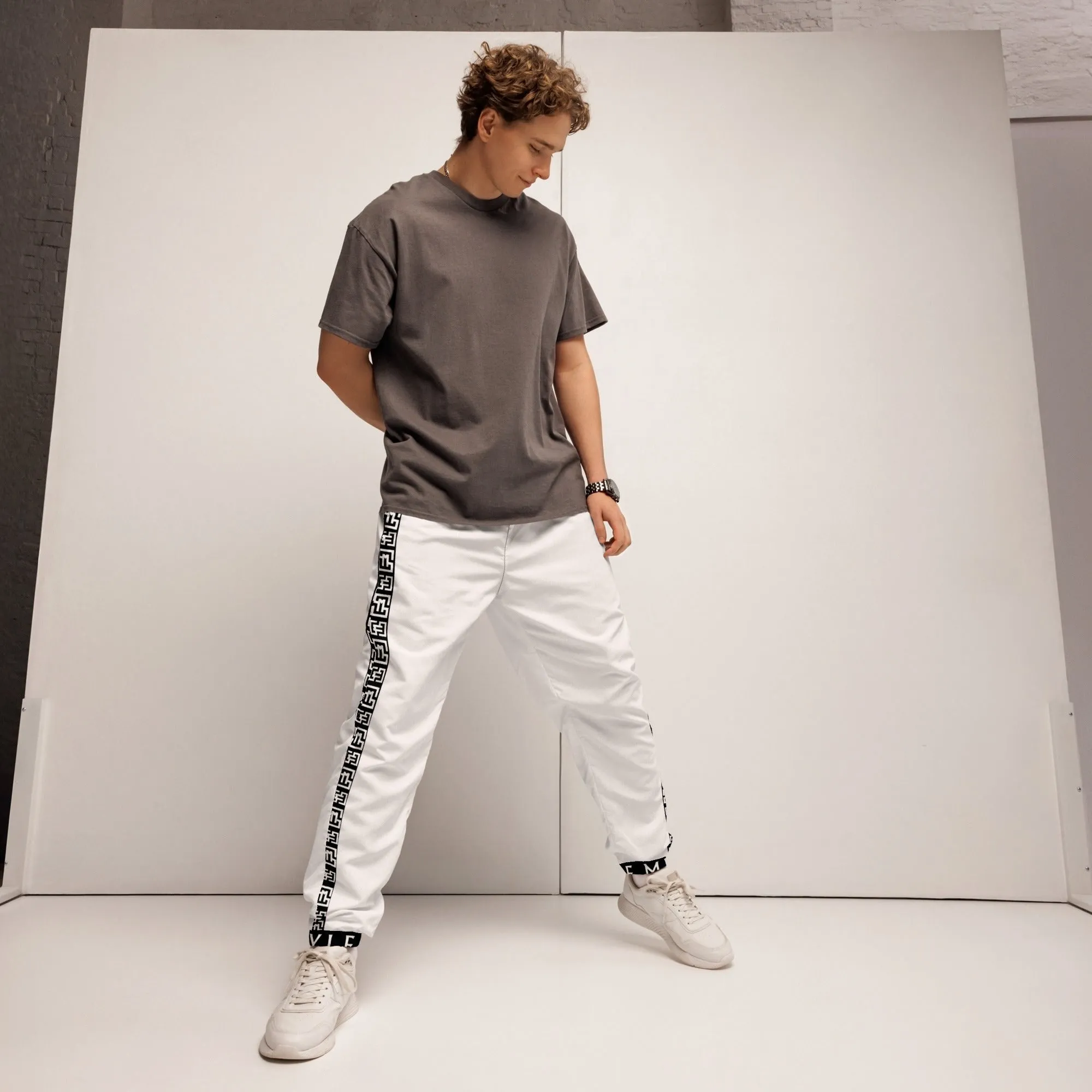 Side Solid Unisex  Blue White pants