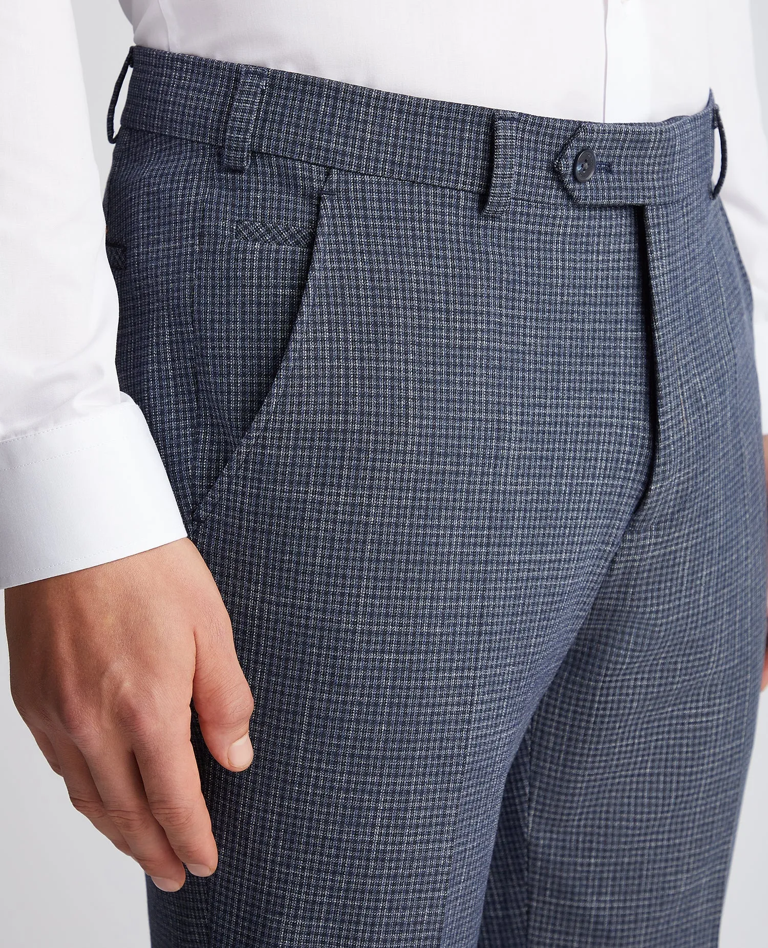 Slim Leg Checked   Stretch Formal Trousers