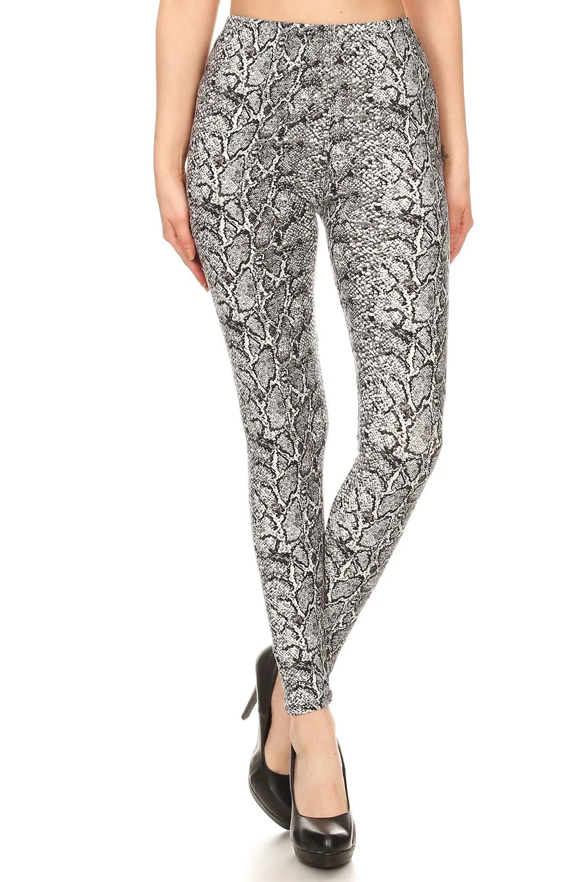 Snakeskin Print, Full Length, High Waisted Leggings In A Fitted Style With An Elastic Waistband