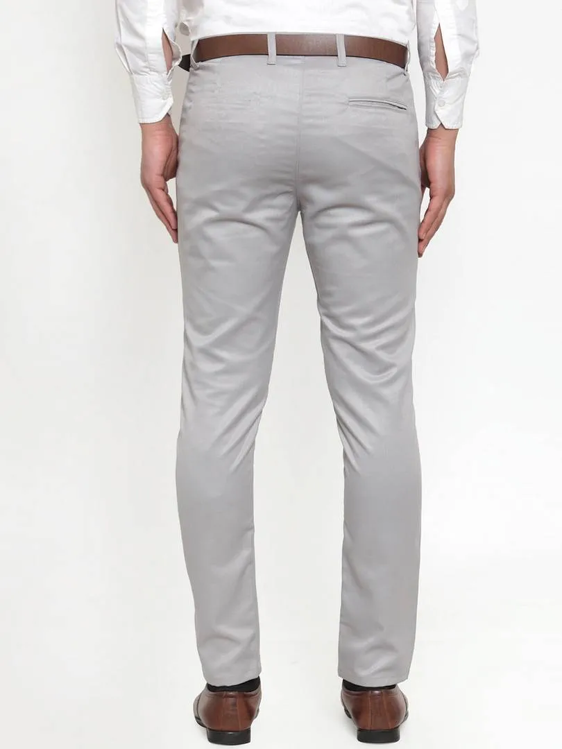 Solid Mid-Rise Stretchable Men's Formal Trouser - Light Grey