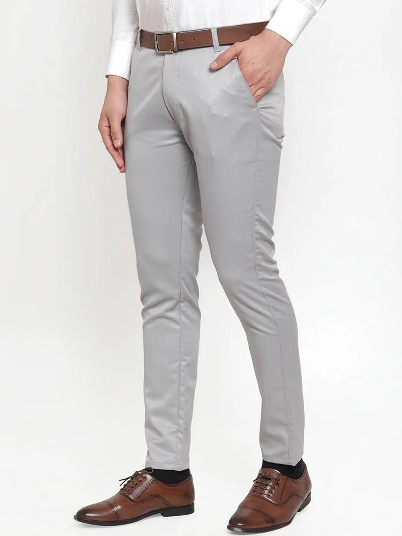 Solid Mid-Rise Stretchable Men's Formal Trouser - Light Grey