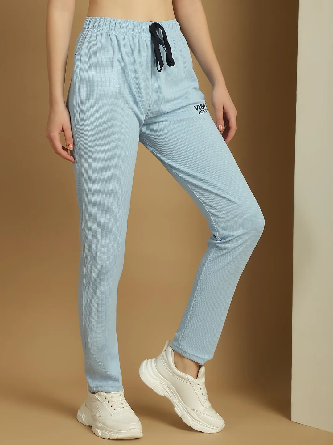 Vimal Jonney Solid Light Blue Regular Fit Polyster Lycra Trackpant For Women