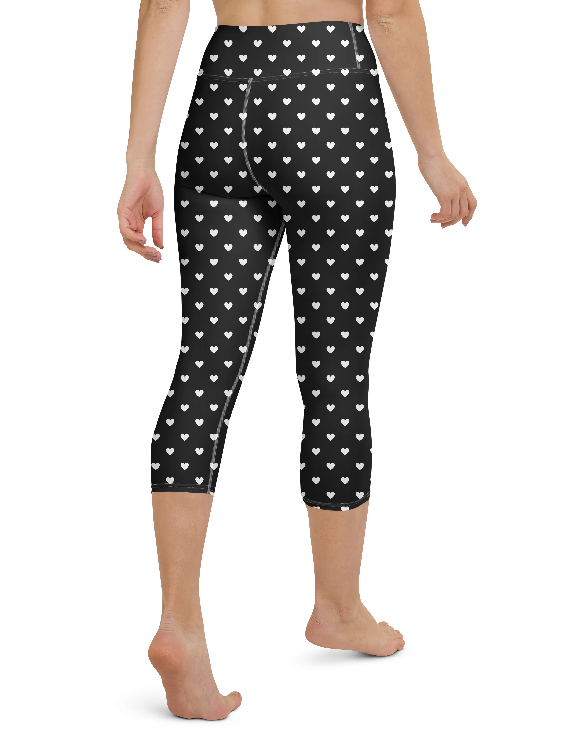 White Mini Hearts Black Yoga Capris