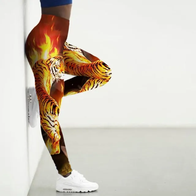 Wjczt Sport Leggings Women 3D Tiger Printed High Waist Tights Yoga Pants Gym Clothing Femme Workout Leggins Ladies Leginsy Damskie