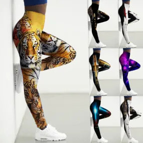 Wjczt Sport Leggings Women 3D Tiger Printed High Waist Tights Yoga Pants Gym Clothing Femme Workout Leggins Ladies Leginsy Damskie