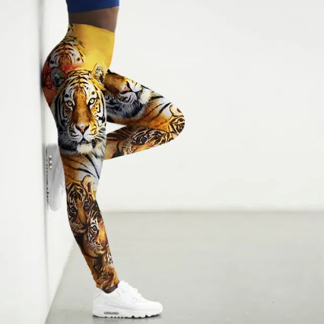 Wjczt Sport Leggings Women 3D Tiger Printed High Waist Tights Yoga Pants Gym Clothing Femme Workout Leggins Ladies Leginsy Damskie