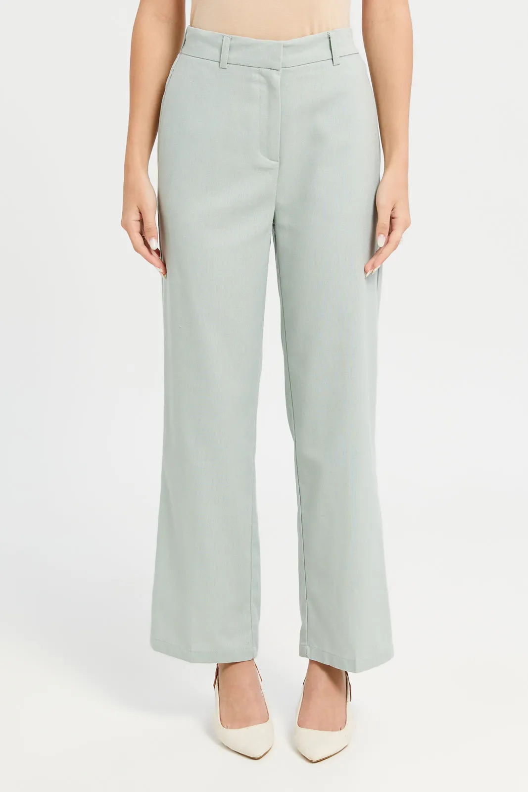 Women Mint Wide Leg Formal Trousers