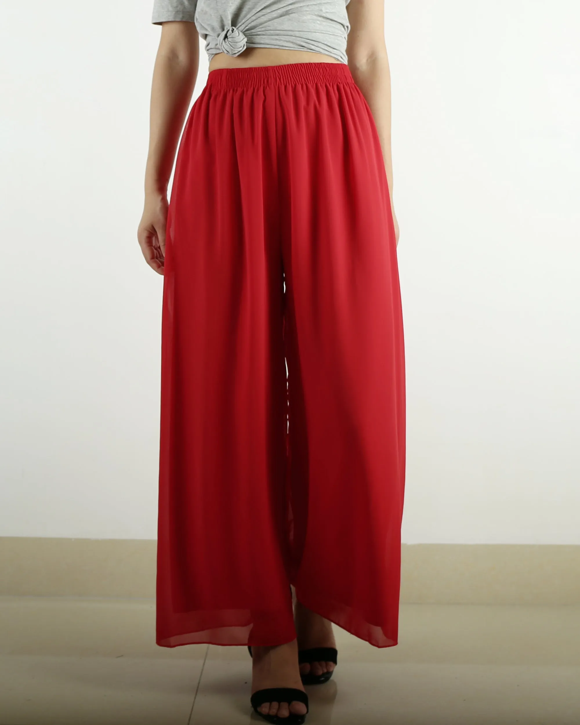 Women's yoga pants, chiffon skirt pants, wide leg pants,summer trousers, oversized casual customized pants (K1712)