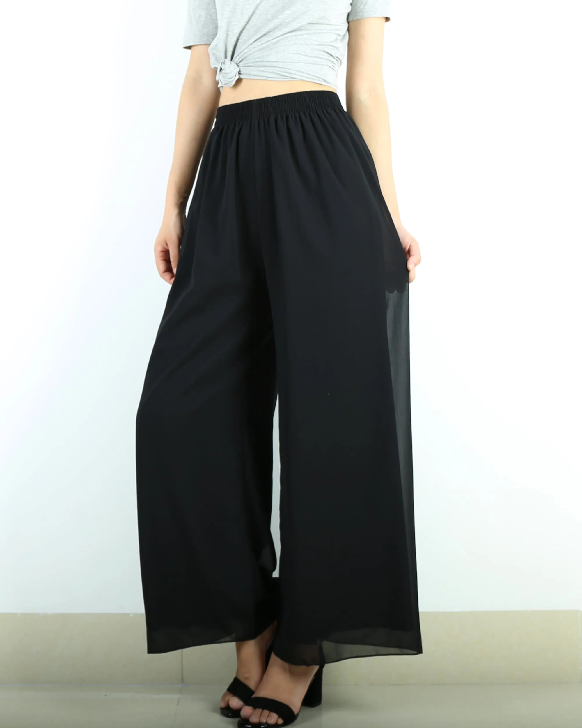 Women's yoga pants, chiffon skirt pants, wide leg pants,summer trousers, oversized casual customized pants (K1712)