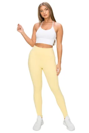 Yellow High Waisted 7/8 Leggings W Pockets